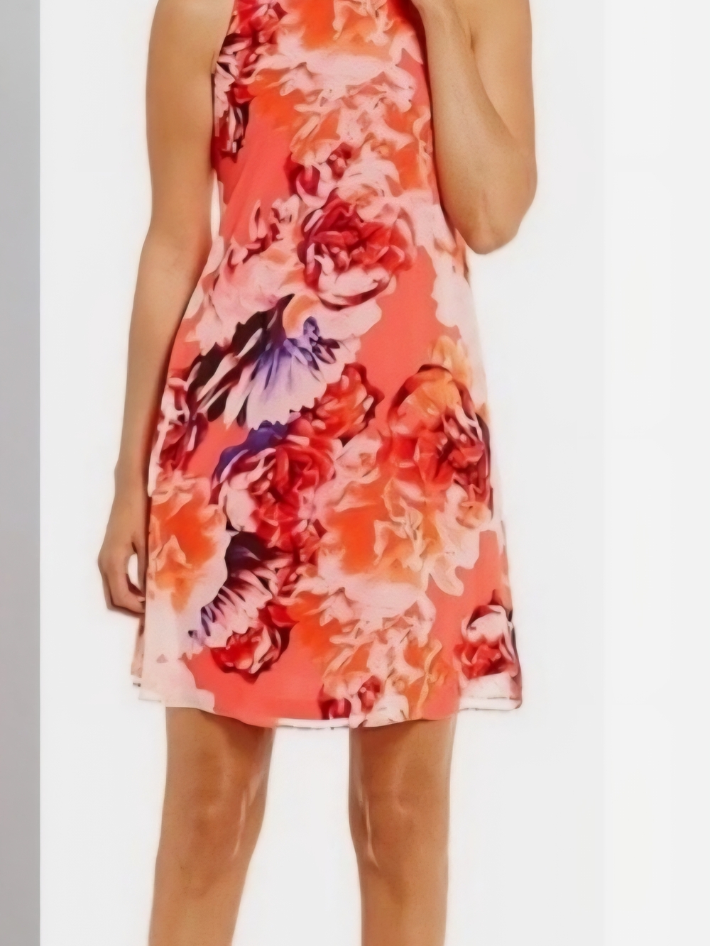 Calvin Klein Pink Multi Floral Chiffon Trapeze Dress